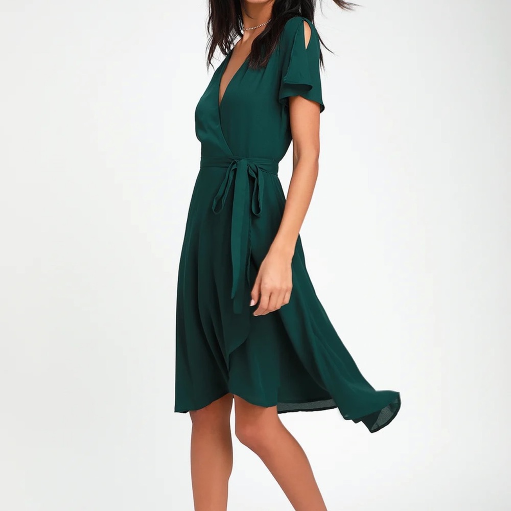 Rise to the Occasion Emerald Green Midi Wrap Dress